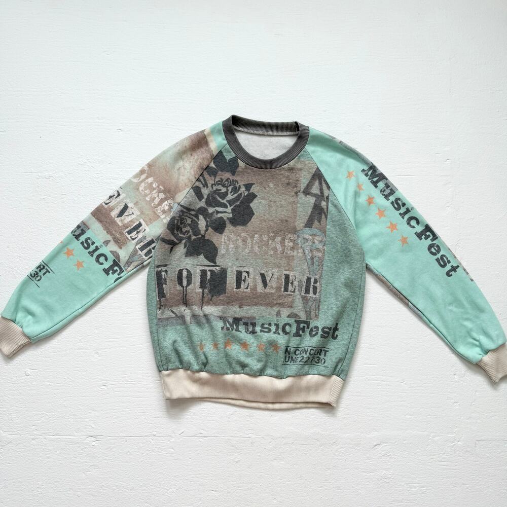 Graphic Music Fest Rose Print Raglan Sweatshirt Multicolor, Size Small